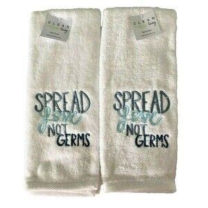 Avanti Hand Towels Spread Love Not Germs Embroidered Guest White Set of 2
